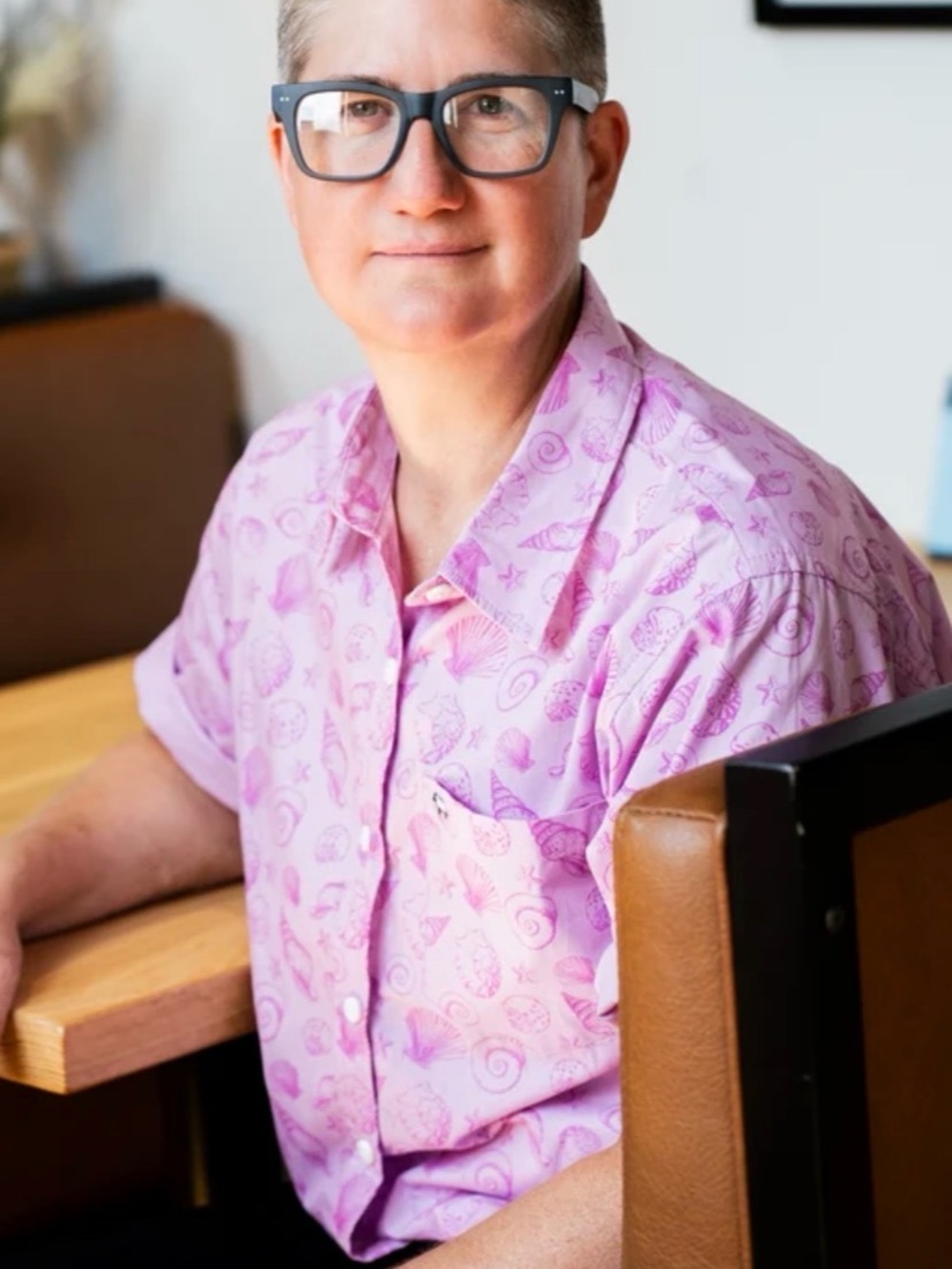 Peau De Loup Pink Shell-Print Short Sleeve Button-Down Shirt